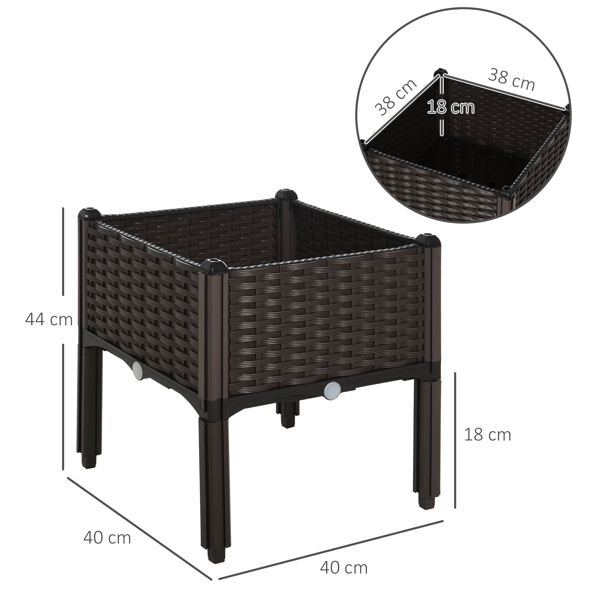 Outsunny 26L Garden Raised Bed Elevated Patio Flower Plant Planter Box PP Vegetables Planting Container, Brown