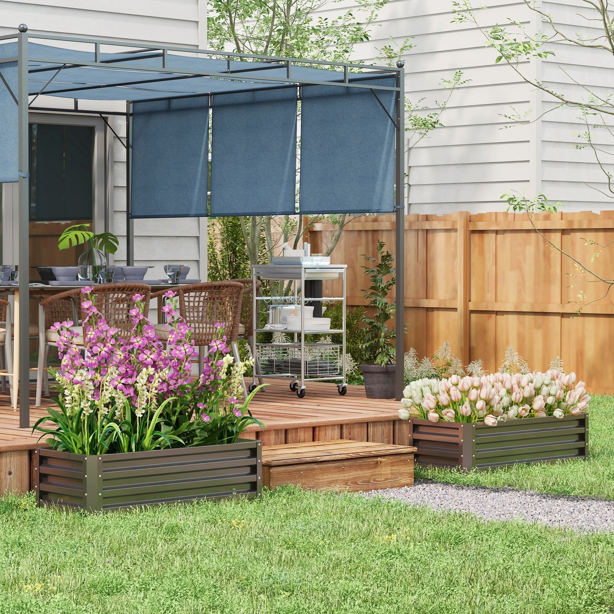 Outsunny Set of Two 110 x 50cm Steel Planter Boxes - Dark Grey