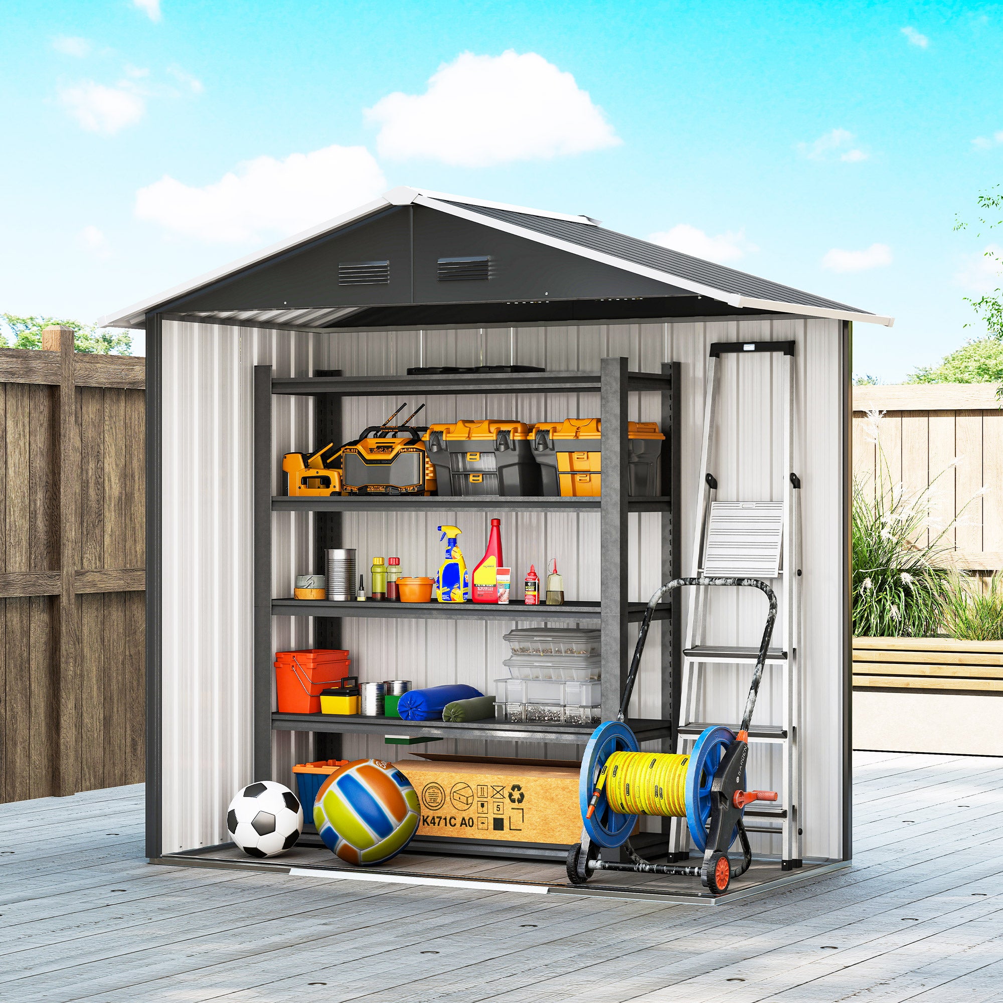 Outsunny 6.5x3.5ft Metal Garden Storage Shed for Outdoor Tool Storage with Double Sliding Doors and 4 Vents, Dark Grey