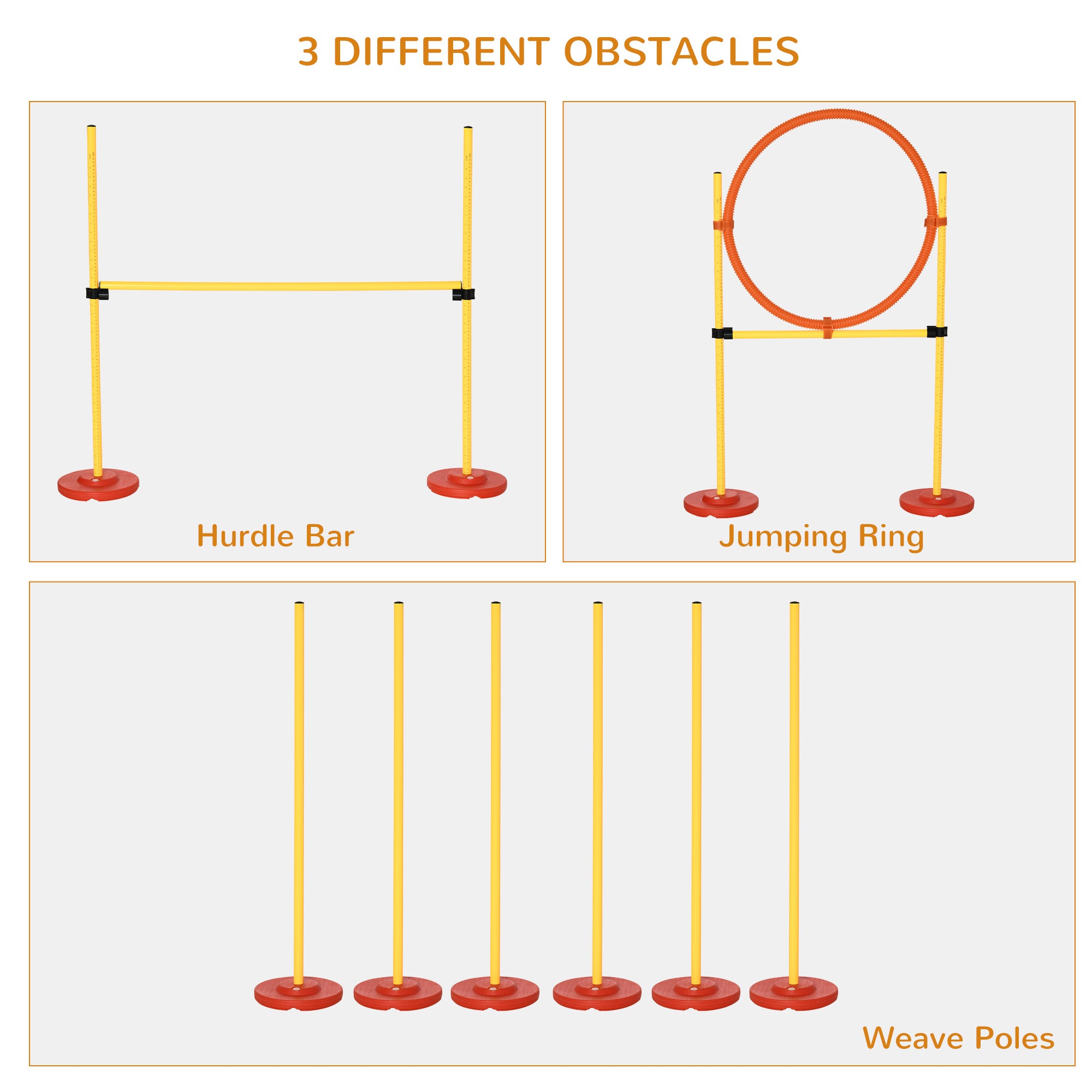 PawHut Dog Agility Equipment Training Portable Obstacle for Pet w/Adjustable Hurdles, Jumping Ring, Weave Poles