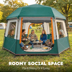 Outsunny Cabin Tent Easy Setup 3000mm Waterproof Camping Tent 4 Person with Carrying Bag Green