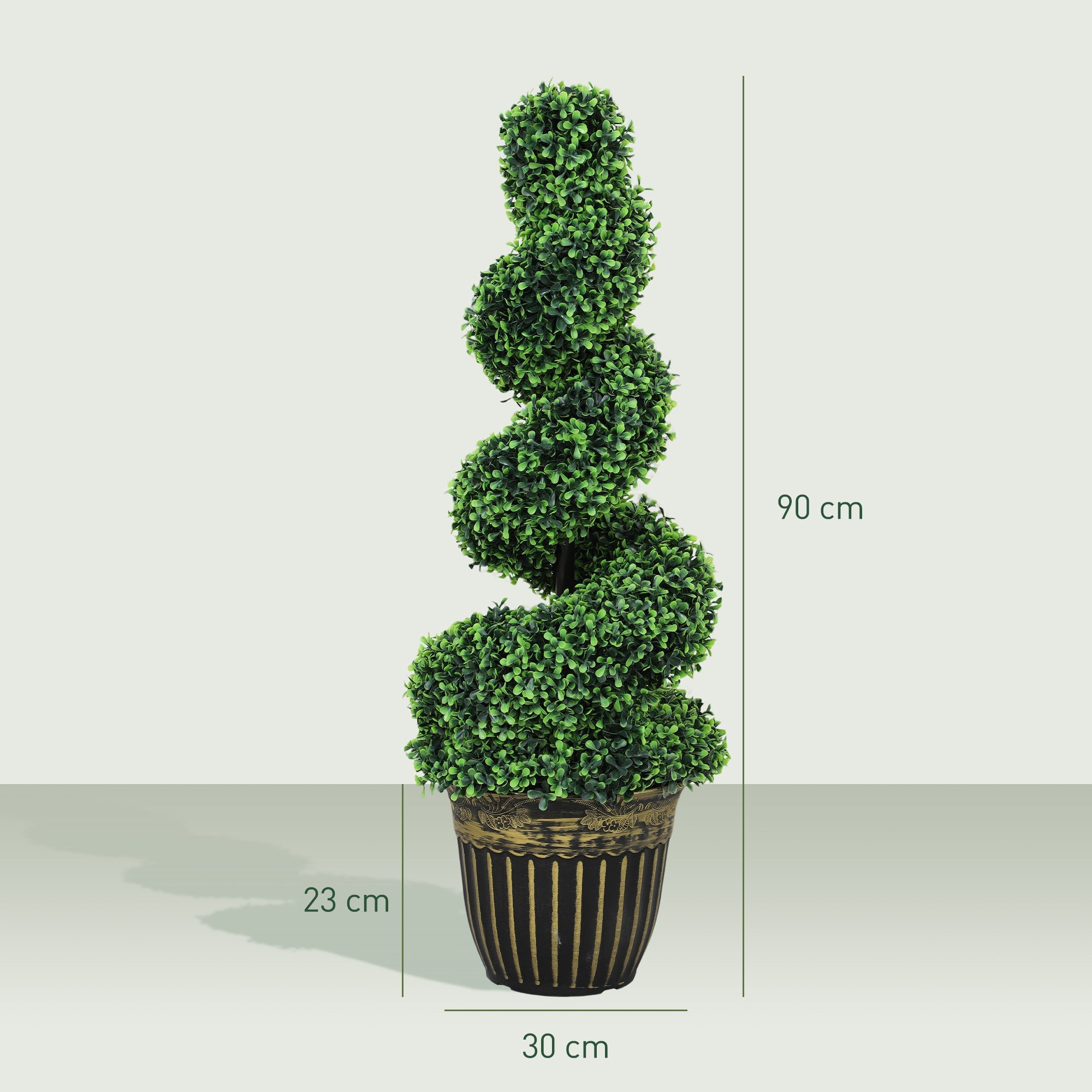 HOMCOM Set of 2 Artificial Plants, Topiary Spiral Boxwood Trees with Pot, for Home Indoor Outdoor Decor, 90cm