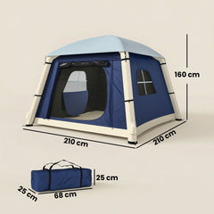 Outsunny Inflatable Camping Tent w/ Hand Pump, Easy Setup 1/2 Person Blow Up Tent, Dark Blue