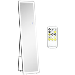 HOMCOM Full-Length Mirror, 160 x 40 cm, Wall Mounted, Freestanding Floor Mirror with LED Lights and Remote Control, Dimming & 3 Colour Modes, for Bedroom, Black