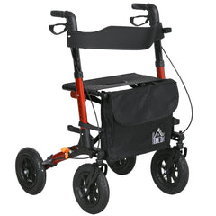 HOMCOM Lightweight Walking Frame, Rubber Wheels, Rollator Walker with Seat and Wheels with Adjustable Handle, Bag, Red
