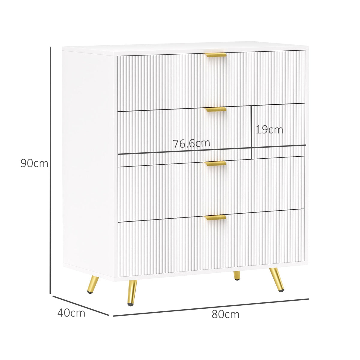 HOMCOM Elegant Four-Drawer Bedside Table - White
