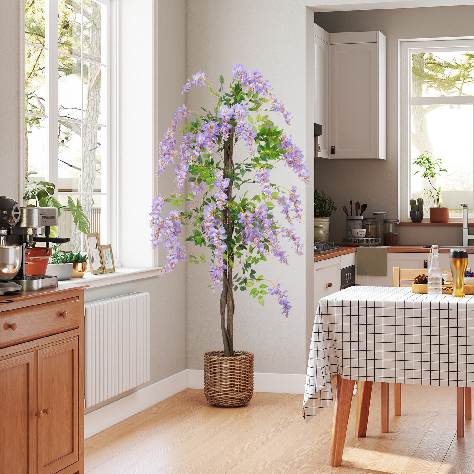 HOMCOM 180cm Ficus Artificial Tree, Fake Wisteria Tree in Nursery Pot, Indoor Greenery Tall Faux Floor Plant for Living Room Office Decor, Purple