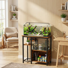PawHut Fish Tank Stand with Power Outlets Aquarium Stand with Cabinet 20-29 Gallon Tanks Tiger Wood Grain