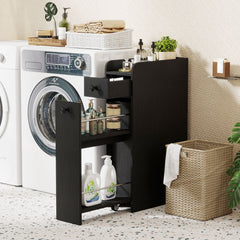 The floor cabinet positioned next to a washing machine in a laundry room