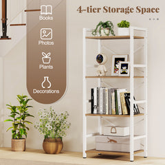 Narrow Bookshelf 4-Tier Freestanding Bookcase with Heavy-duty Metal Frame-Natural