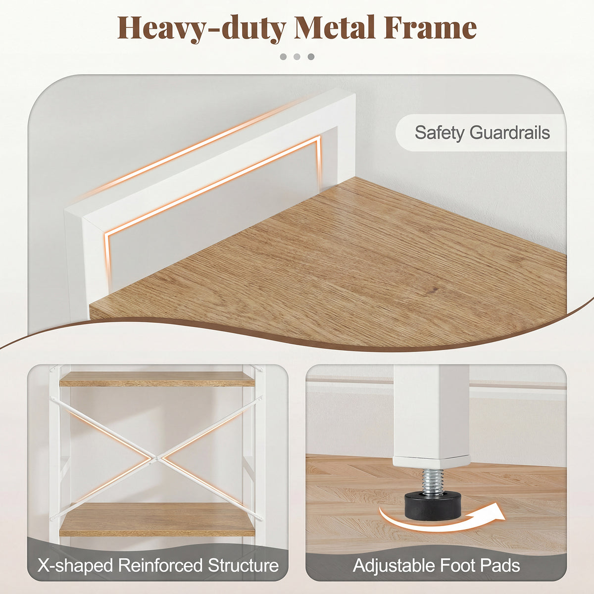Narrow Bookshelf 4-Tier Freestanding Bookcase with Heavy-duty Metal Frame-Natural