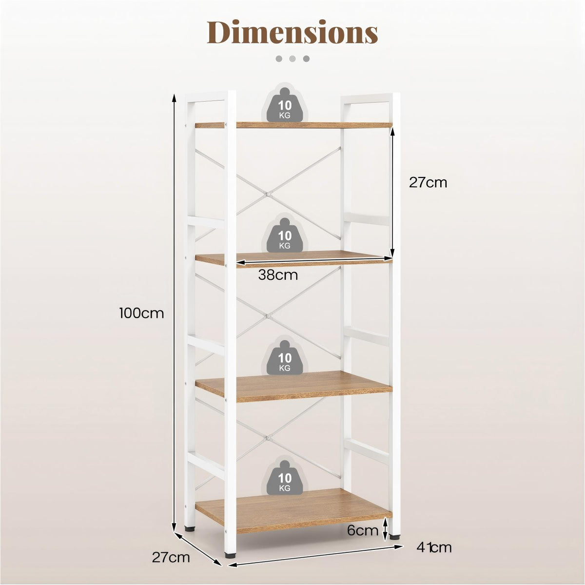 Narrow Bookshelf 4-Tier Freestanding Bookcase with Heavy-duty Metal Frame-Natural