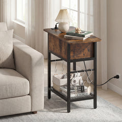 Narrow End Table Skinny Sofa Side Table for Small Space-Rustic Brown