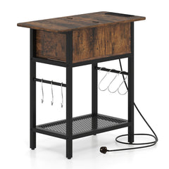 Narrow End Table Skinny Sofa Side Table for Small Space-Rustic Brown