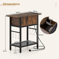 Narrow End Table Skinny Sofa Side Table for Small Space-Rustic Brown