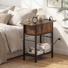 Narrow End Table Skinny Sofa Side Table for Small Space-Rustic Brown