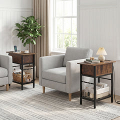 Narrow End Table Skinny Sofa Side Table for Small Space-Rustic Brown