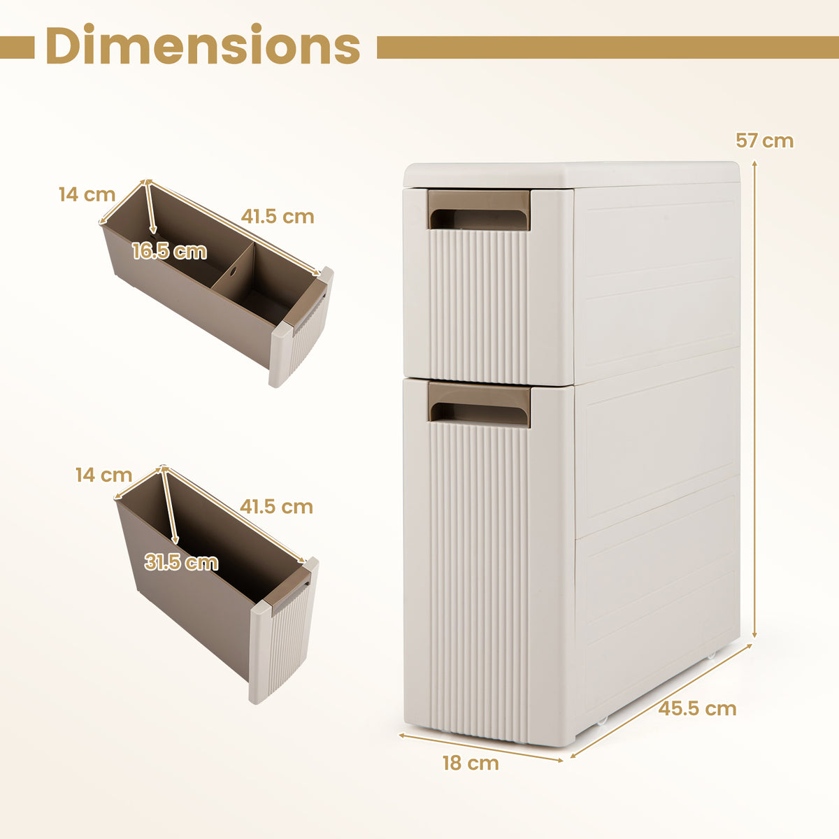 Narrow Storage Cabinet with 2/3/4 Drawers and Wheels-2 Drawers