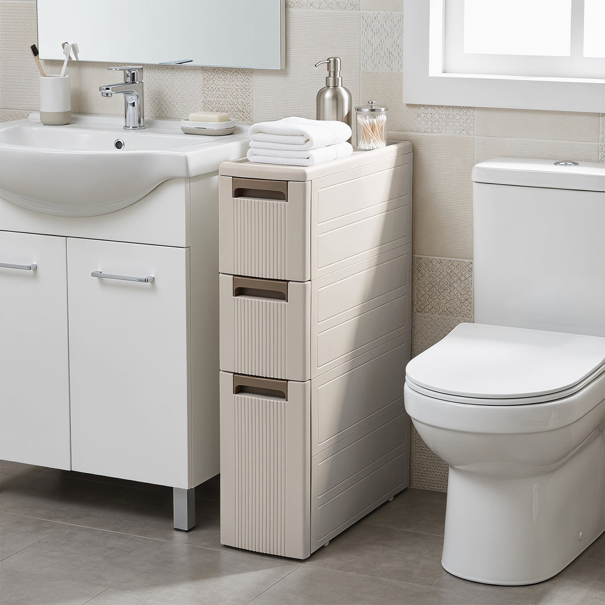 Narrow Storage Cabinet with 2/3/4 Drawers and Wheels-3 Drawers
