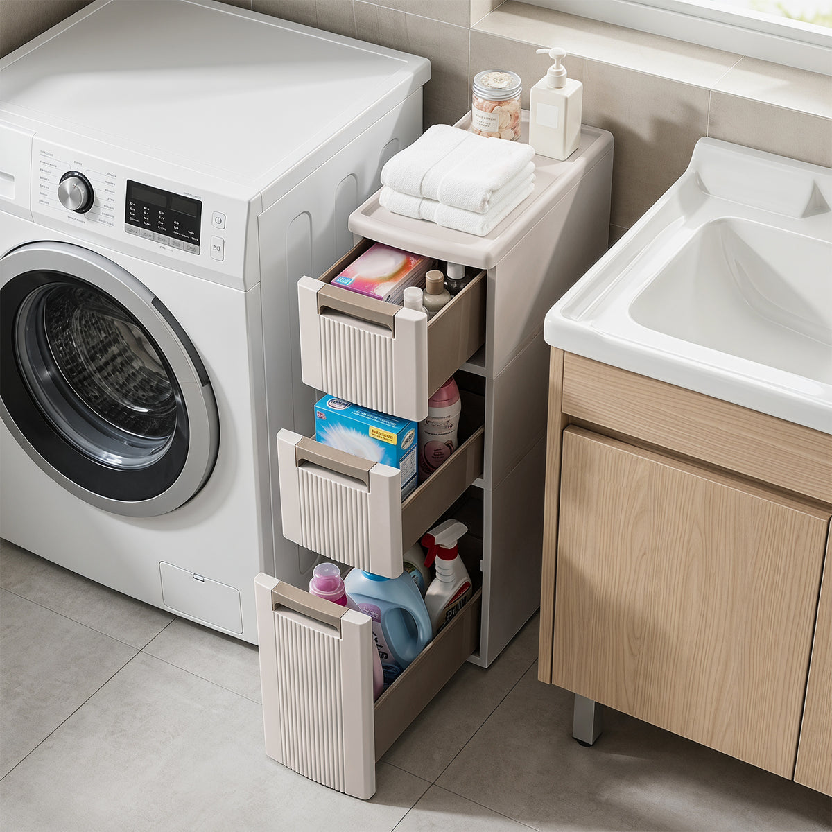 Narrow Storage Cabinet with 2/3/4 Drawers and Wheels-3 Drawers