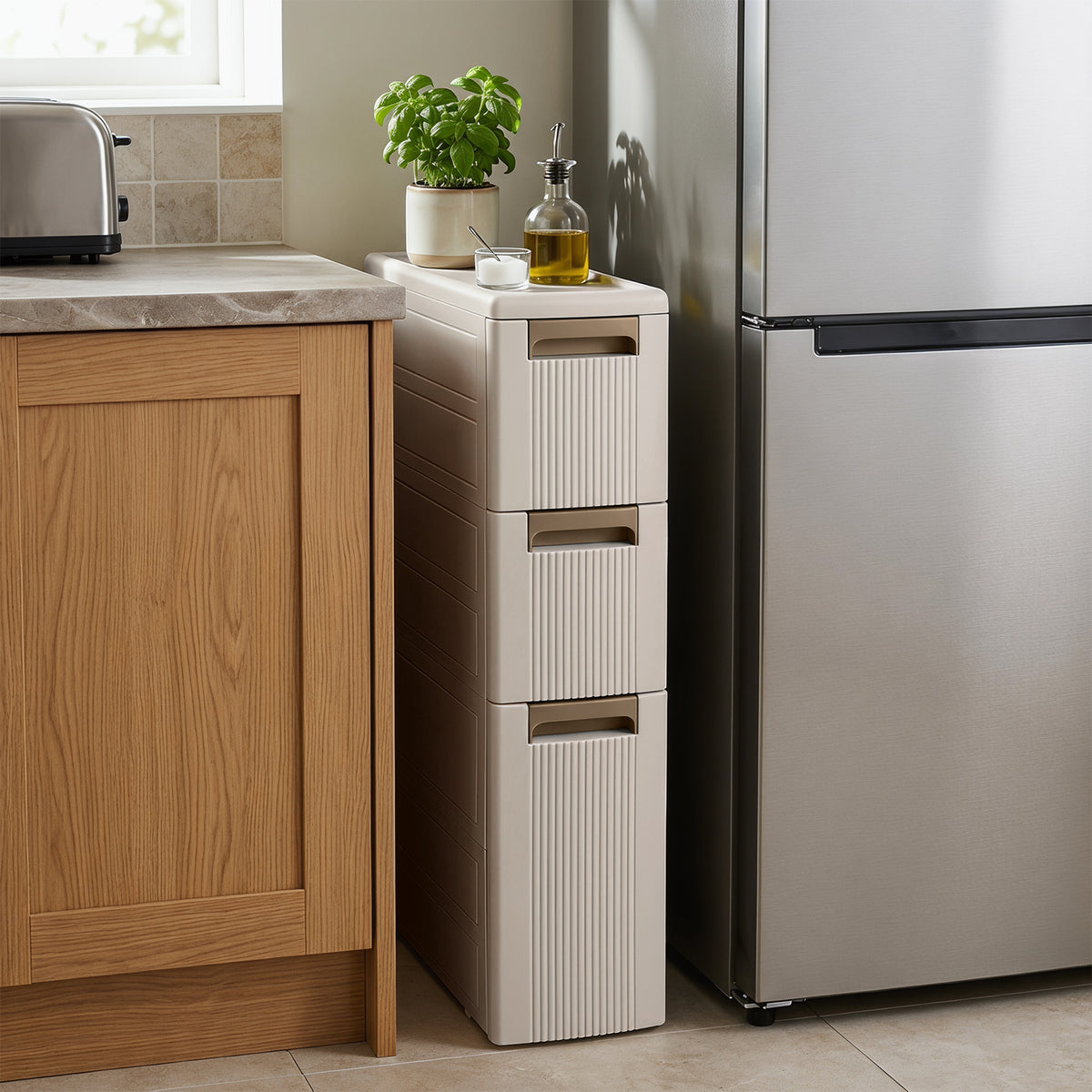 Narrow Storage Cabinet with 2/3/4 Drawers and Wheels-3 Drawers