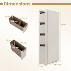 Narrow Storage Cabinet with 2/3/4 Drawers and Wheels-4 Drawers