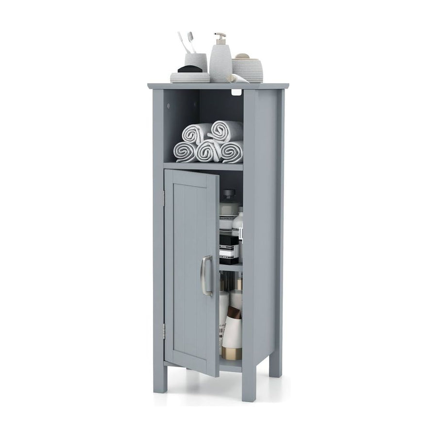Freestanding Narrow Bathroom Storage Organizer Rack Stand with Door and Adjustable Shelf-Grey