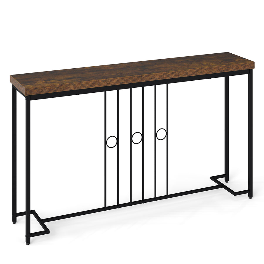 140CM Narrow Entryway Table with H-Shaped Base and Spacious tabletop-Rustic Brown