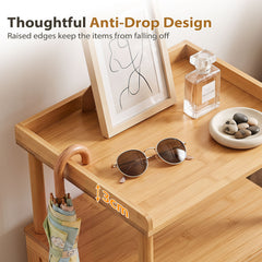 Natural Side Table with Raised Edge Flip-Up Door and Open Shelf-Natrual