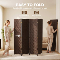 HOMCOM Wave Fibre Freestanding Folding Privacy Screen Panels, Room Divider, Dark Brown