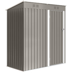 Outsunny 5 x 3 ft Lean-to Garden Shed, Outdoor Storage Shed with Lockable Door and Vents, Light Grey