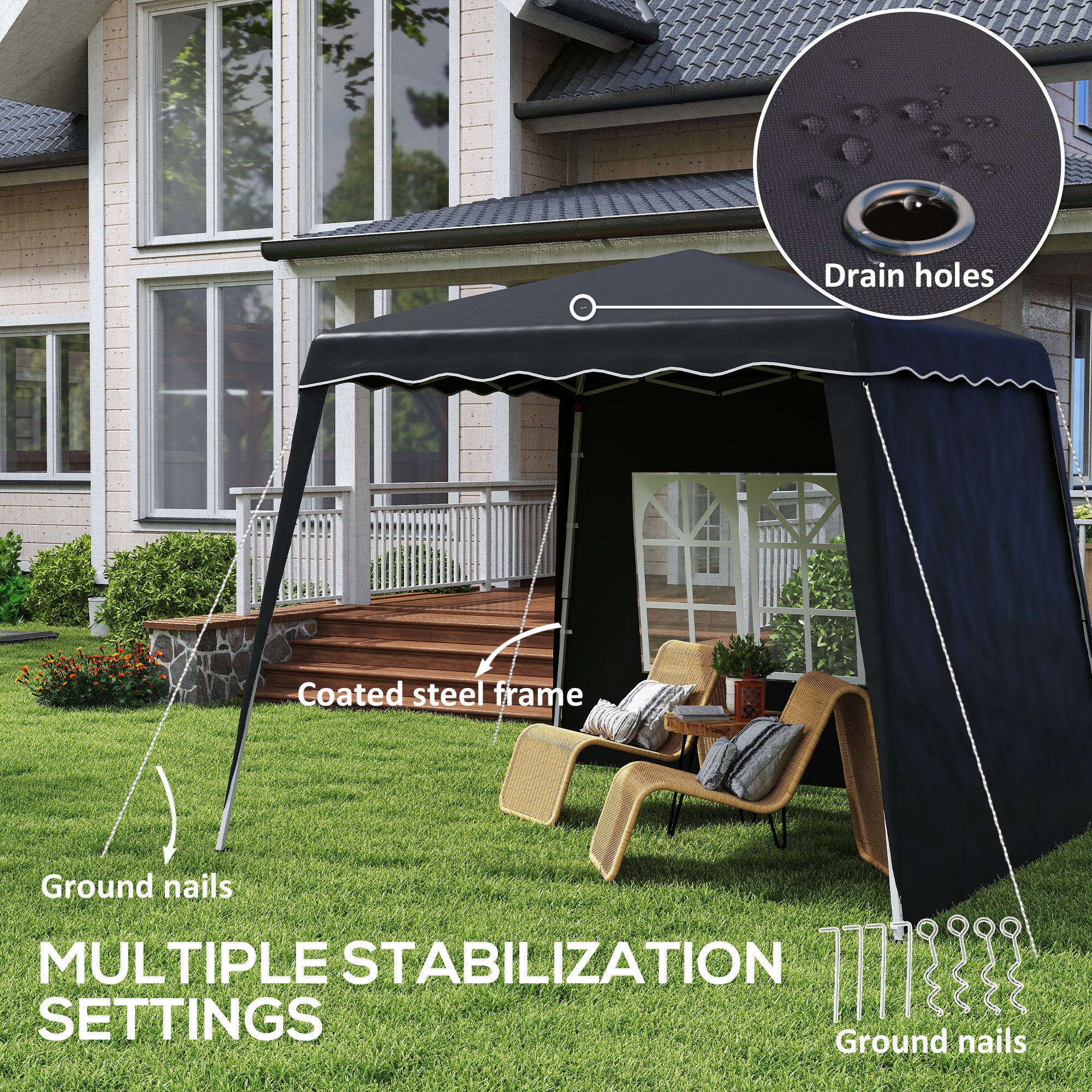 Outsunny 2.4 x 2.4m Two Wall Pop Up Gazebo - Black