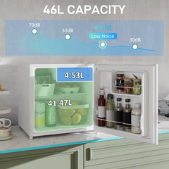 HOMCOM 46 Litre Table Top Mini Fridge, Small Fridge with Ice Box, Reversible Door, Adjustable Temperature and Legs for Bedrooms, Home Office, Cream