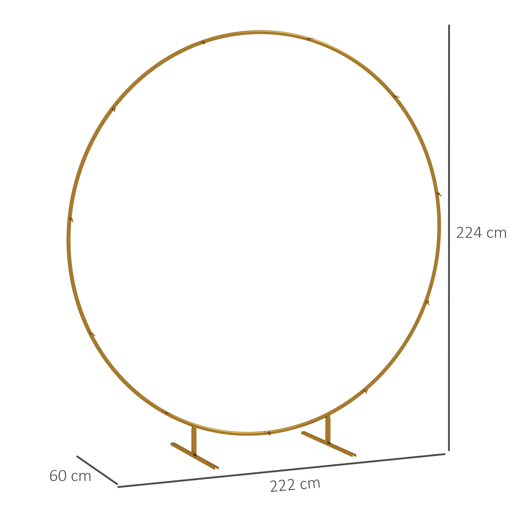 Outsunny 222cm Gold Tone Backdrop Stand, Round Metal Wedding Arch for Birthday Party, Bridal Shower, Graduation, Ceremony