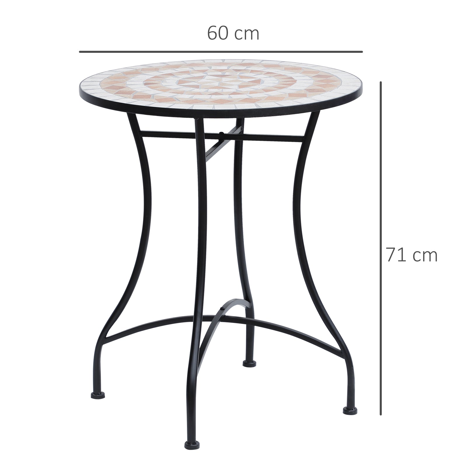 Outsunny 60 cm Mosaic Garden Table, Small Round Outdoor Side Table with Ceramic Top, Plant Stand for Patio, Balcony, Orange and White