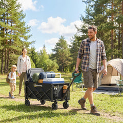 Outsunny 60L Foldable Festival Trolley on Wheels, Collapsible Wagon Cart with Drop-Down Tailgate, Adjustable Handle, Black