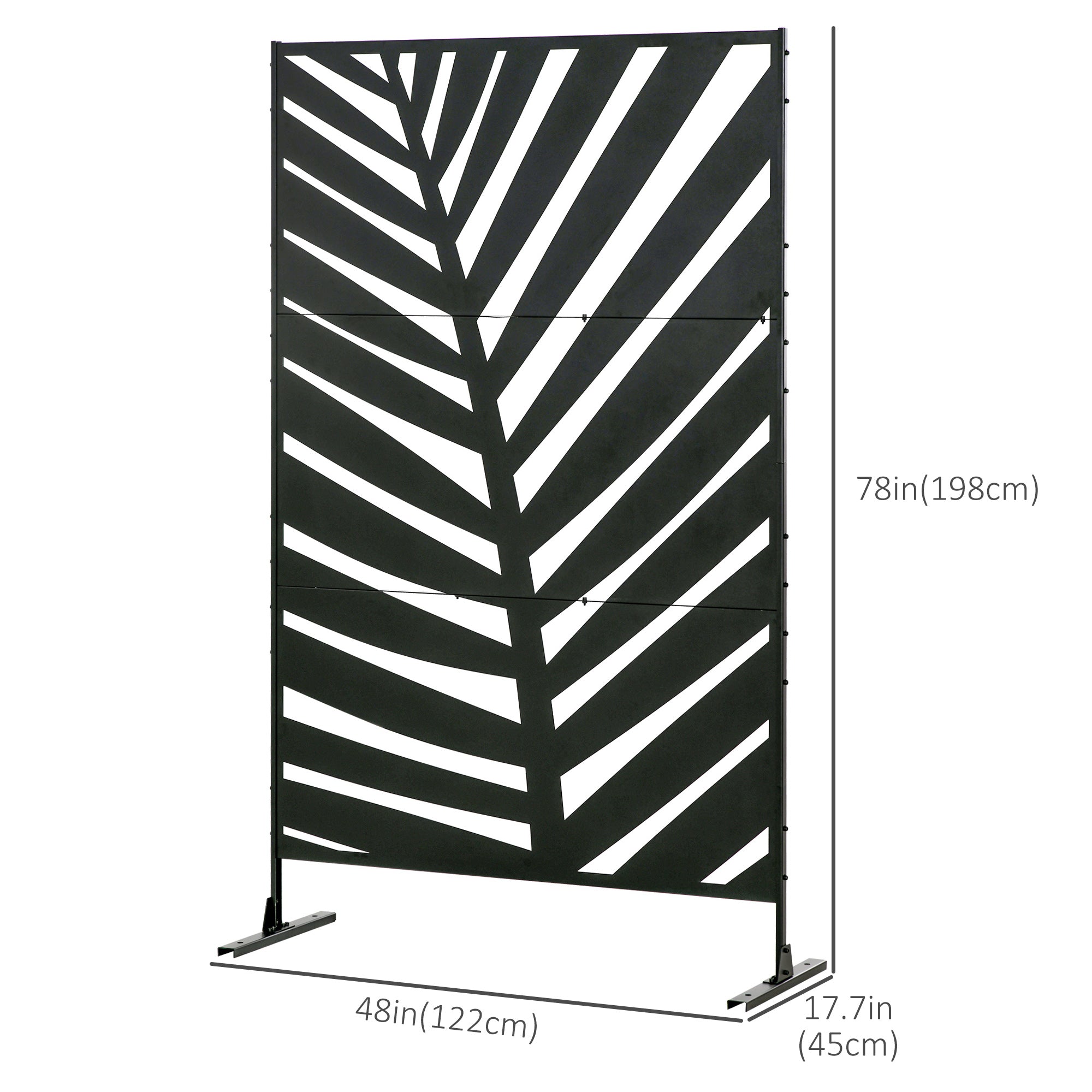 Outsunny Decorative Privacy Screen with Stand, 6.5FT Freestanding Metal Outdoor Divider, Decorative Privacy Panel with Expansion Screws for Garden Patio Pool Hot Tub, Banana Leaf Style, Black