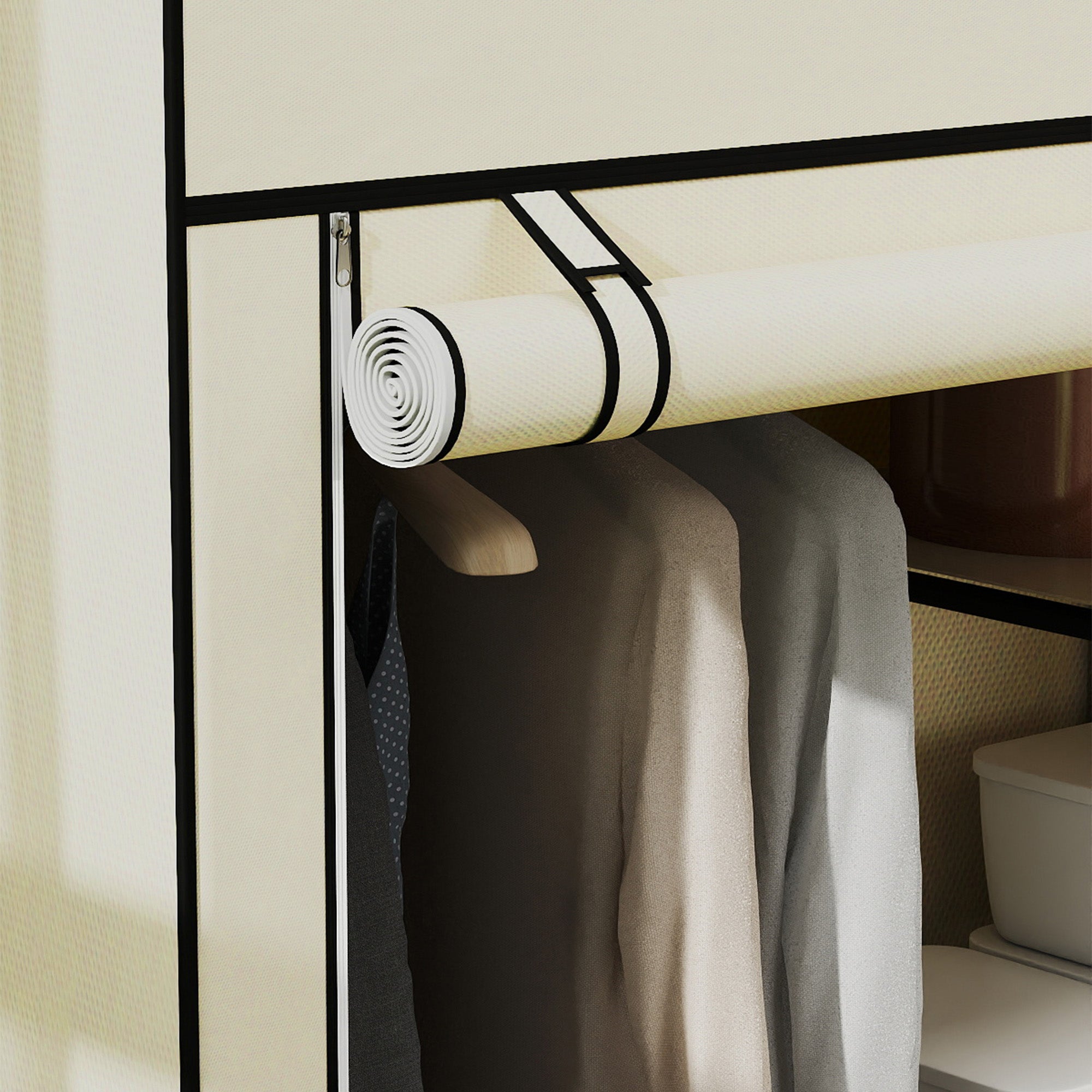 HOMCOM Fabric Wardrobe, Portable Wardrobe with 6 Shelves, 1 Hanging Rail, Foldable Closets, 103 x 43 x 162.5 cm, Cream White