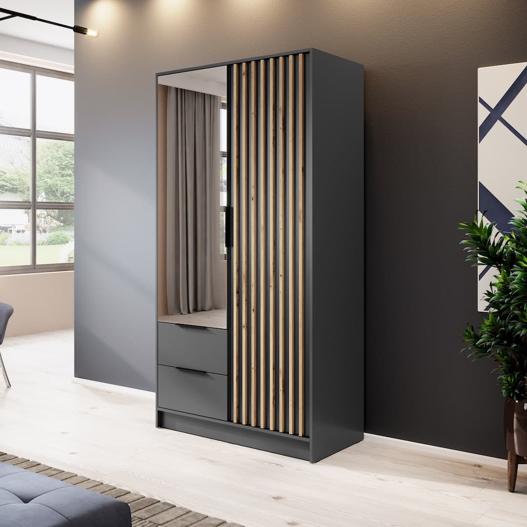 Nelly Hinged Door Wardrobe 105cm [Mirror] - product image 7