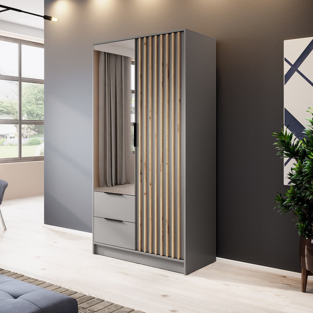 Nelly Hinged Door Wardrobe 105cm [Mirror] - product image 10