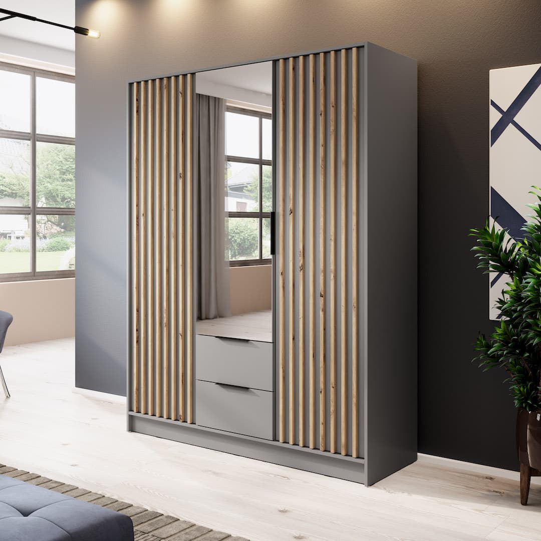Nelly Hinged Door Wardrobe 155cm [Mirror]