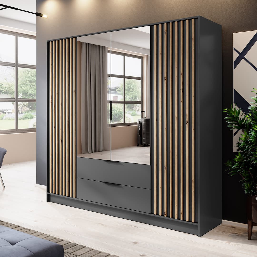 Nelly Hinged Door Wardrobe 206cm [Mirror]