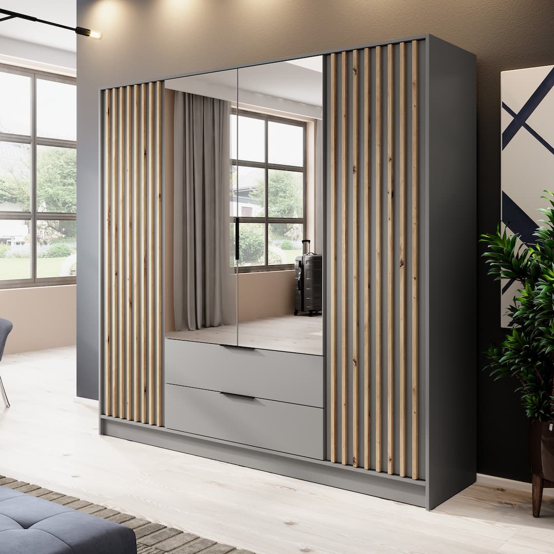 Nelly Hinged Door Wardrobe 206cm [Mirror]