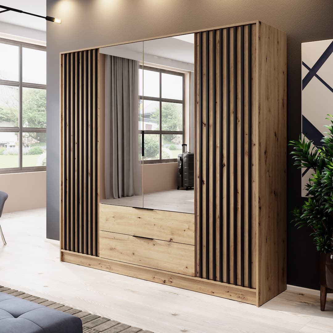 Nelly Hinged Door Wardrobe 206cm [Mirror]
