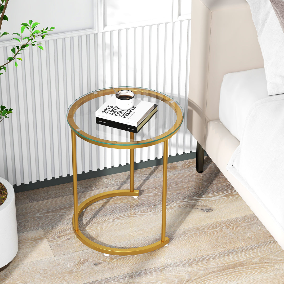 Nesting Coffee Table Set of 2 with Tempered Glass Tabletop-Golden