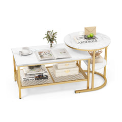 Set of 2 Nesting Coffee Table with Extra Storage Shelf-Golden