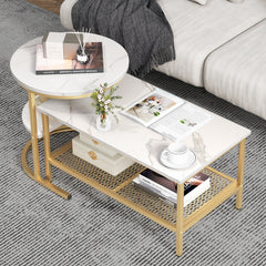 Set of 2 Nesting Coffee Table with Extra Storage Shelf-Golden