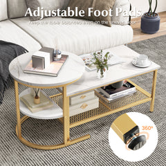 Set of 2 Nesting Coffee Table with Extra Storage Shelf-Golden