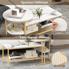 Set of 2 Nesting Coffee Table with Extra Storage Shelf-Golden
