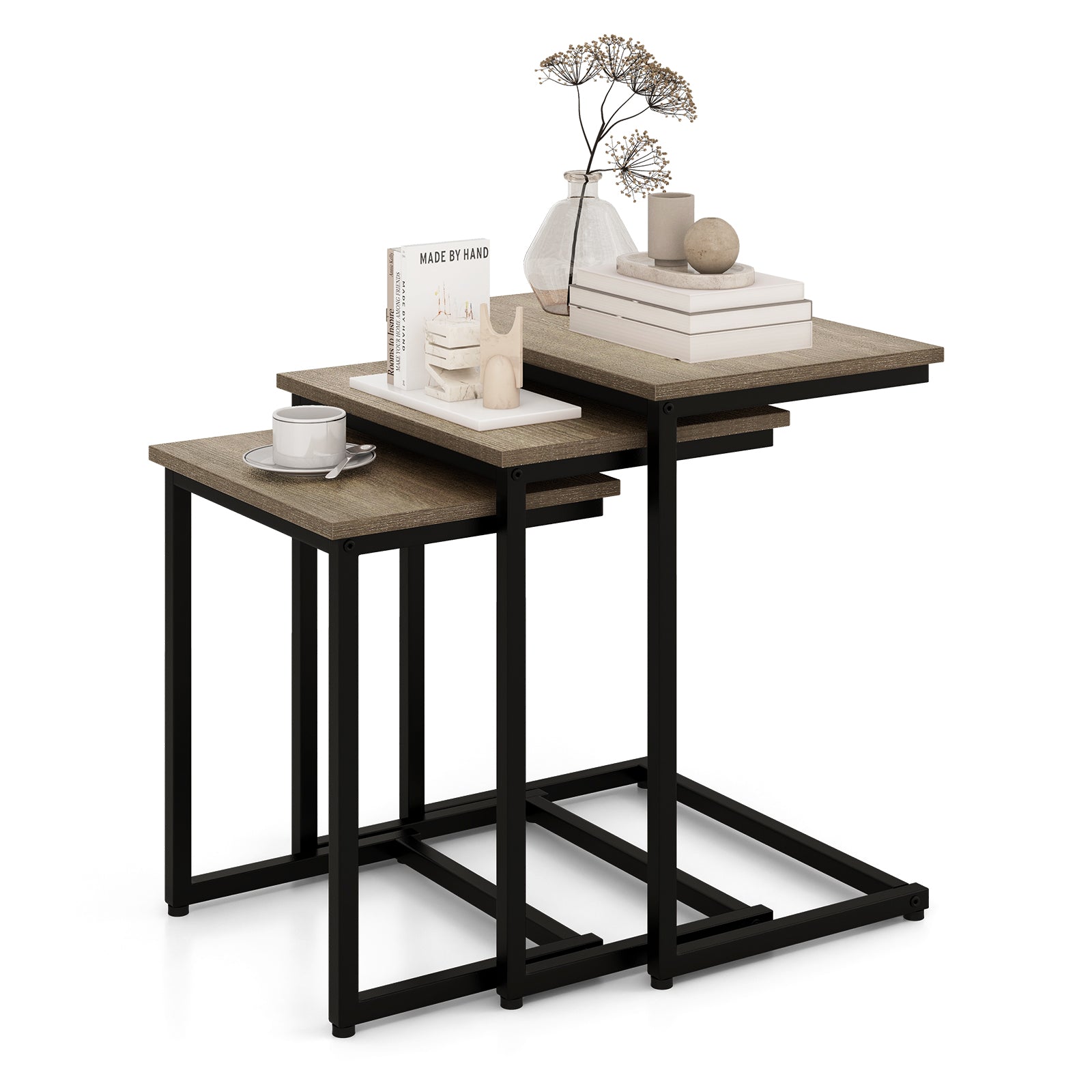 Rectangle Stacking Nesting End Table Set of 3-Oak